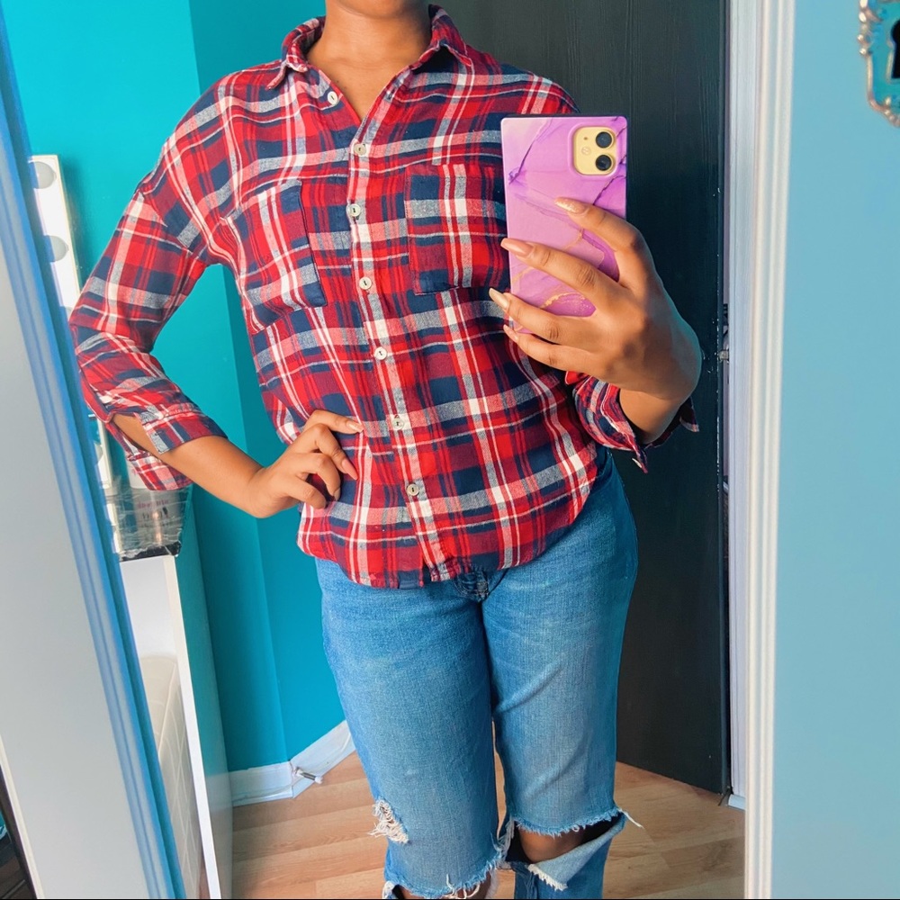 Charlotte Russe Plaid Button Down Shirt, size S